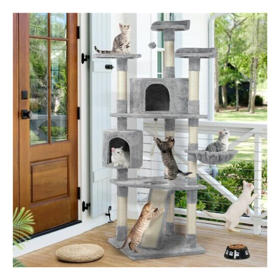 79" Cat Tree Bed Furniture Scratching Tower Post Condo Play Pet House Light Gray image {4}