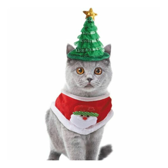 Pet Puppy Christmas Costume Small Dog Cat Xmas Tree Hat Bib Xmas Clothes image {2}
