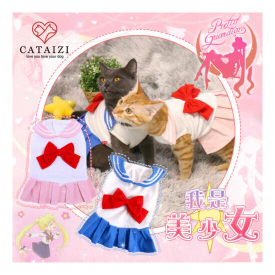 Sailor Moon Pet Animals Cat Dog Clothes Bow Cute Dress Pink Costume Full Set image {2}