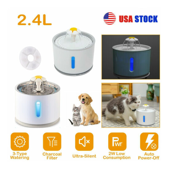 Cat Water Fountain 2.4L LED Pet Fountain Automatic Drinking Water Dispenser image {1}