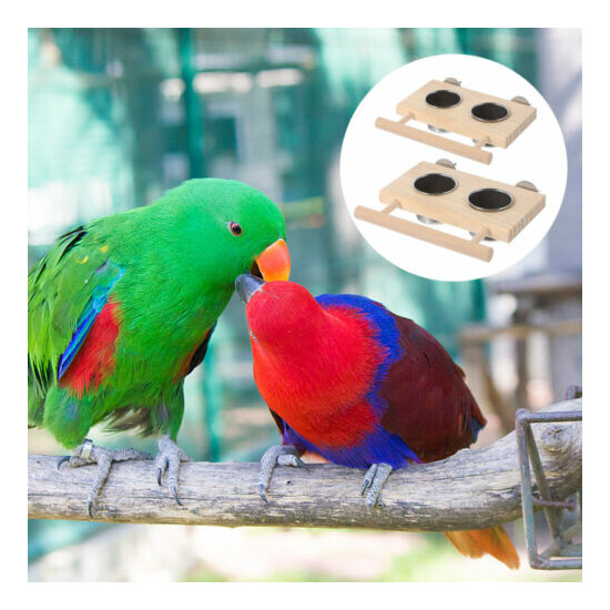 2pcs Parrot Stainless Steel Eating Cup Parrot Water Feeding Cups with Wood Stand image {1}