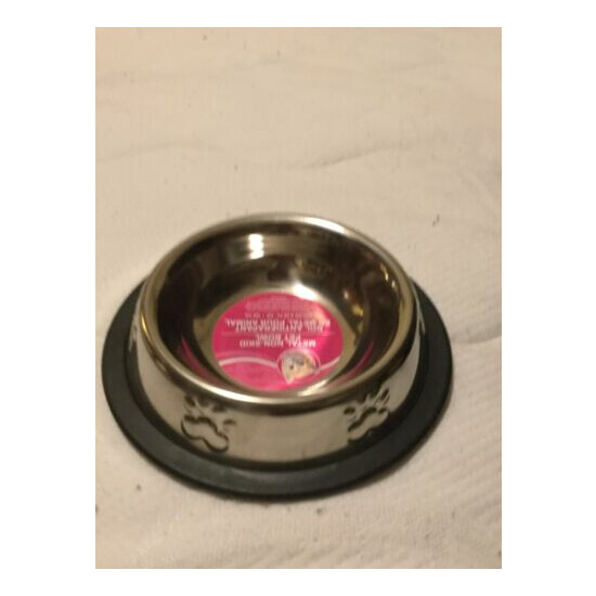 METAL NON-SKID CAT / DOG BOWL STAINLESS STEEL HOLDS 6 OZ PAW PRINT NEW image {6}