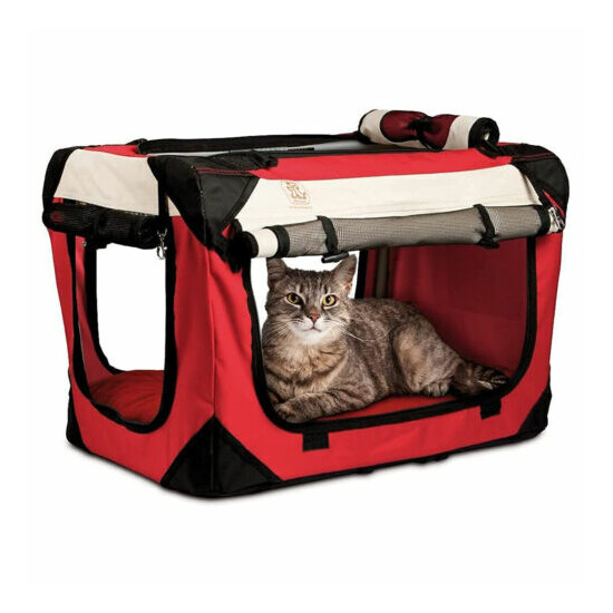 PetLuv Happy Cat Premium Cat Carrier Foldable Pet Crate w/ Locking Zippers, Red image {1}