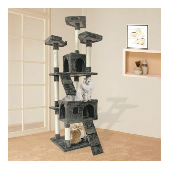 65" Multi-Level Cat Tree 2 Condos and 3 Perches Climber Tower Furniture image {4}