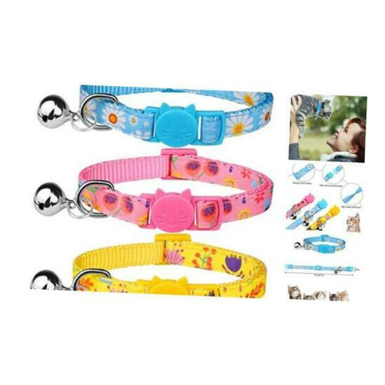  3PCS Breakaway Cat Collars with Bell Abstract Floral Pattern Kitten Collars  image {1}