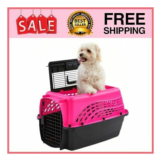24" Two Door Top Load Plastic Dog Cat Kennel Hard-Sided Pet Travel Carrier Crate image {1}