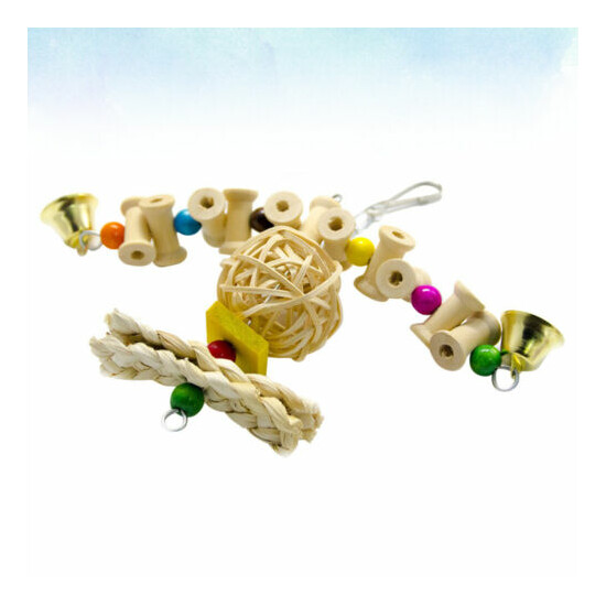3pcs Wooden Parrot Swing Hanging Rattan Ring Bell Molar Toy Parrot Swing image {3}