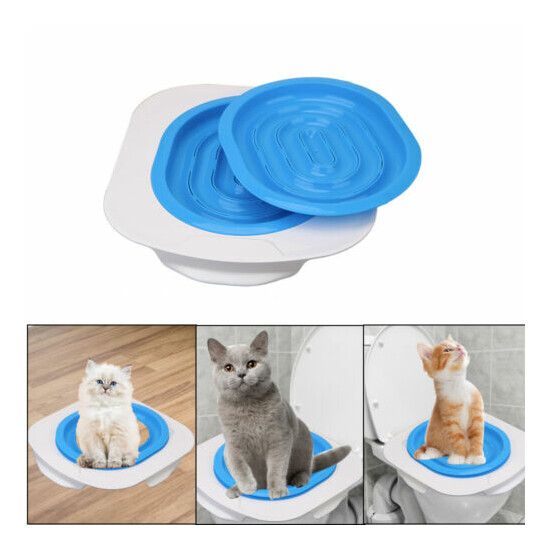 Cat Toilet Training Kit Kitten Litter Tray Plastic Pet WC Mat Clean Seat Pad Pet image {2}