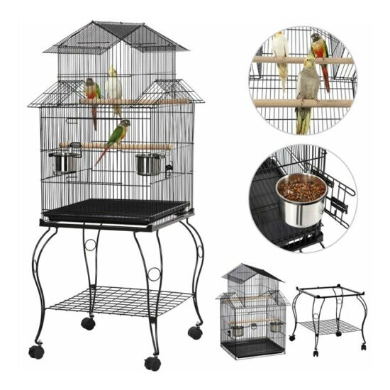 55" Triple Roof Top Large Bird Cage for Parrot Cockatiel Parakeet Conure Caique image {4}