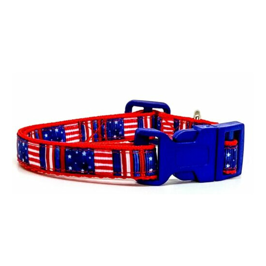 USA Flag cat or small dog collar 1/2" wide adjustable handmade bell or leash image {4}