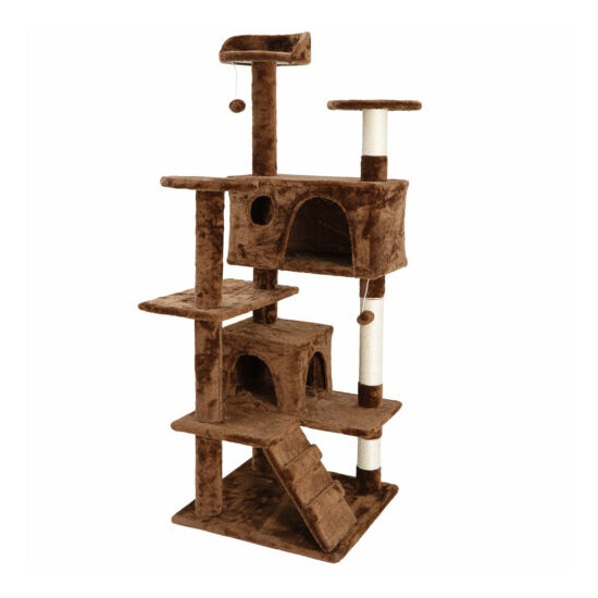 Cat Tree 53" Scratching Condo Kitten Activity Tower Playhouse W/ Cave Ladders image {3}