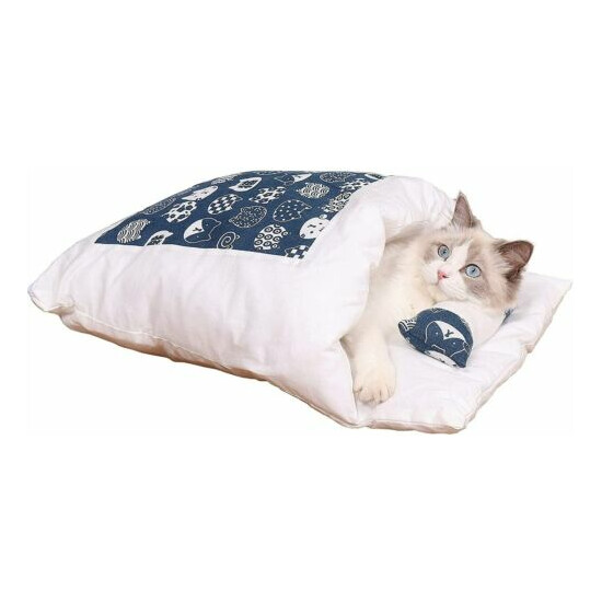 CAT & DOG FUTON Pet bed Mat Cushion Sleeping bag 100% cotton cloth Blue V-Dank  image {1}