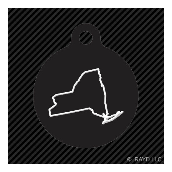 New York Outline Keychain Round with Tab dog engraved many colors NY image {1}