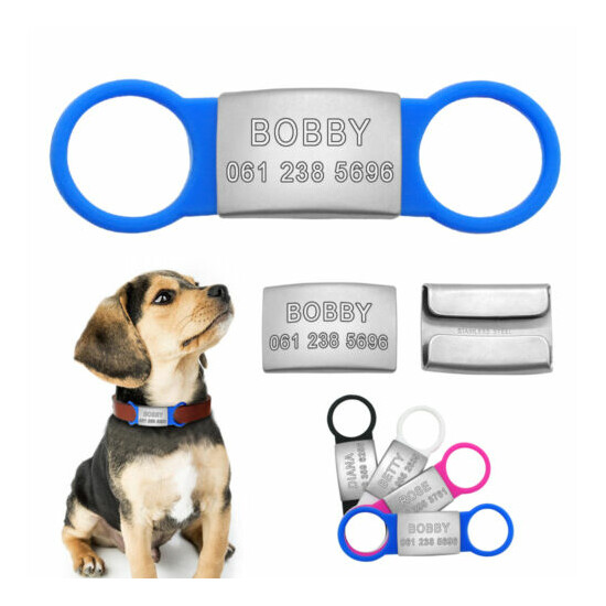 Personalized Slide-On Pet Dog ID Tags Stainless Steel No Noise 3/4'' Collar Tags image {1}
