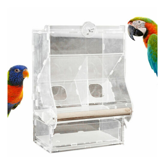 Automatic Pet Parrot Bird Food Feeder Acrylic High/Low Double Hopper Non-slip US image {3}