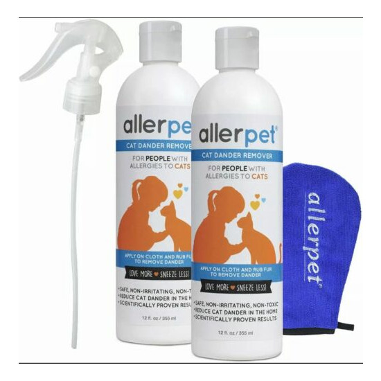 2 Allerpet 12 Ounce Pet Dander Remover w/ Mitt Allergy Relief Allergens Shampoo image {1}