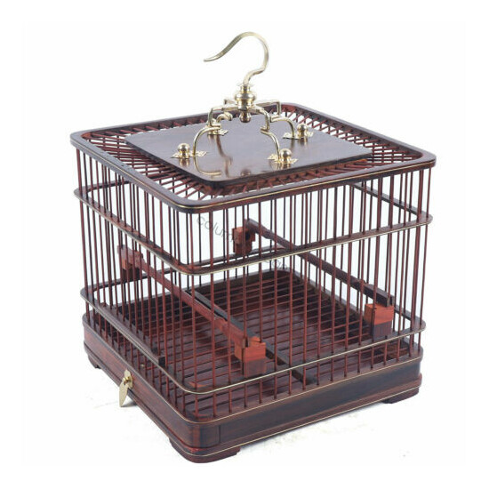 Large Bird Cage Square Rosewood & Bamboo Handmade Cage Exquisite with Drawer USA image {5}