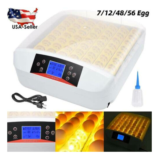 Automatic Digital 7/12/48/56 Egg Incubator Hatcher Turning Temperature E image {1}