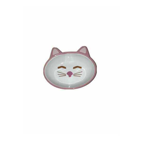 Meow! PetRageous Designs Sleepy Kitty Oval Dish Pink Ceramic Cat Bowl Pet Supply image {1}