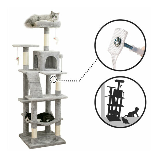 63.8" Cat Tree for Large Cat Tower Condo Scratching Post Pet Kitty Play House image {4}