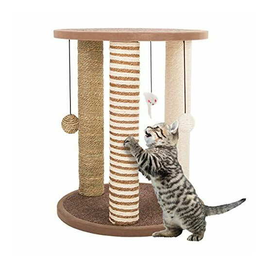 Cat Scratching Post Tower with 3 Scratcher Posts, Carpeted Base Play Area Perch image {1}