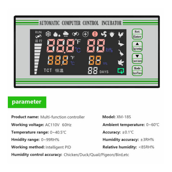 5 Modes Xm-18S Controller Chicken Duck Incubation Humidity Temperature Sensor image {3}