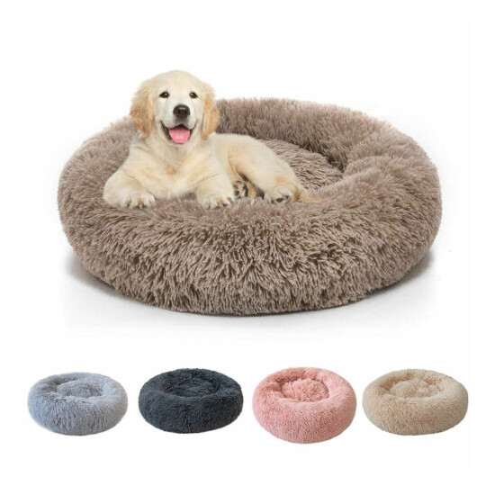 Donut Plush Pet Dog Cat Bed Fluffy Soft Warm Calming Bed Sleeping Kennel Nest Thumb {1}