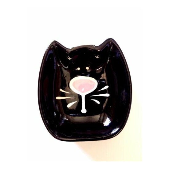 2 PC. Unique Produx Ceramic Hand Painted Cat Bowl ~ Black  image {2}