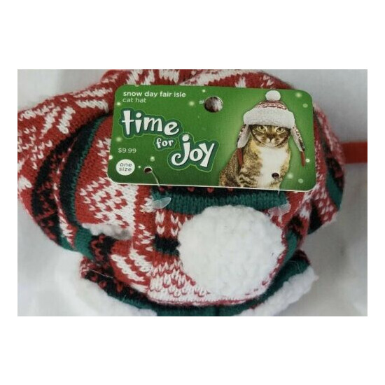 Time for Joy Christmas Snow Day Fair Isle Cat Hat One Size image {3}
