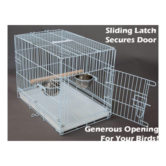 Foldable Travel Vet Bird Parrot Carrier Metal Cage FeederBowl Stand Wood Perch image {2}