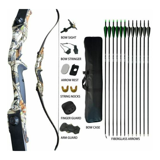 40lb Archery Takedown Recurve Bow Set Right Handed 12x Arrows Outdoor Hunting Thumb {12}
