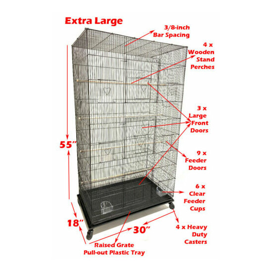55" Large Flight Canaries Aviaries Parakeet LoveBird Finches Bird Stand Cage  image {3}