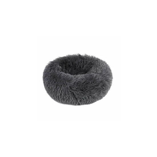 27inch Round Plush Pet Bed Donut Puppy Cat Pet Bed Dark Gray image {1}