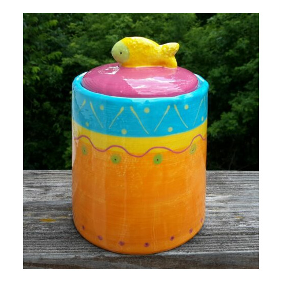 Target Ceramic Cat Treat Jar Yellow Fish Threshold Stoneware Canister Food Bowl image {1}