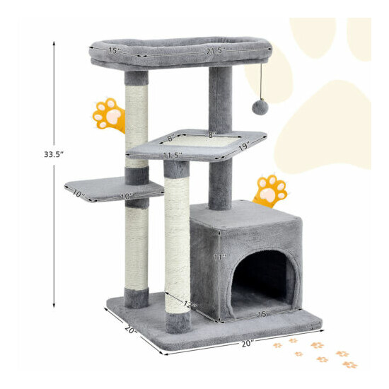 Cat Tree Indoor Activity Cat Tower w/ Perch & Hanging Ball for Play Rest image {2}