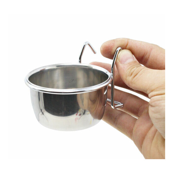 800113 Stainless Steel 5 oz Cage Coop Hook Cup Bird Dog Animal Food Water Bowl image {3}