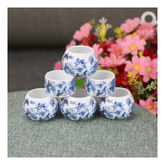 1set 6pcs Asian Bamboo Bird Cage blue and white porcelain cups image {2}