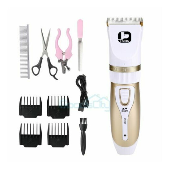 Pet Dog Cat Grooming Scissors Fur Clippers Comb Kit Professional Rechargeable image {3}