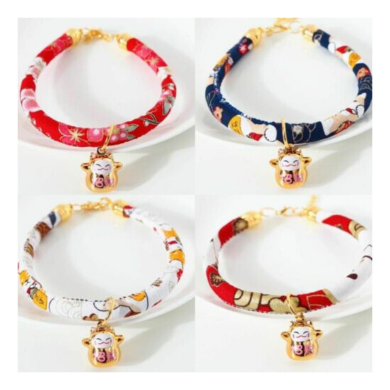Japanese Style Cat Collar with Bells Pets Puppy Kitty Collars Adjustable Bowtie  image {4}