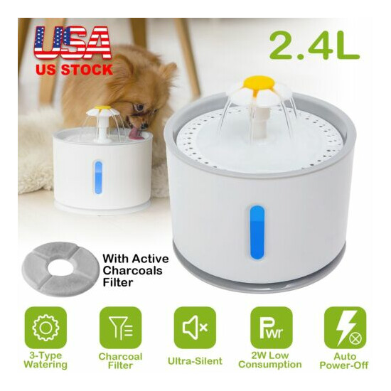 2.4L Automatic Dog Cat Water Fountain LED Pet Water Dispenser Silent with Filter image {1}