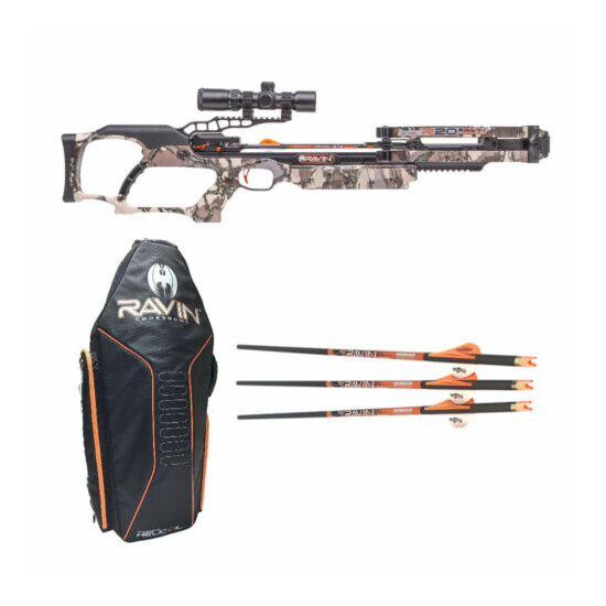 Ravin R024 Crossbow Package 430 FPS Predator Camo with Soft Case and Arrows Kit Thumb {1}