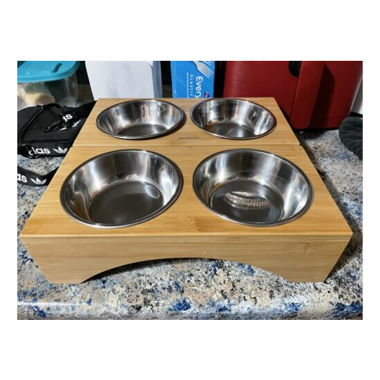 Gobam Wooden Cat Dish Stand With Bowls image {1}