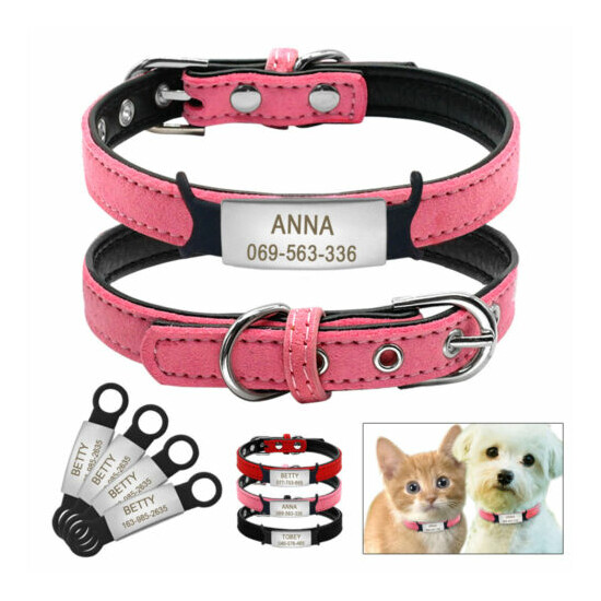 Soft Leather Cat Collars Personalized & Slide-On Tag Pet Puppy Kitten XXS-S image {1}