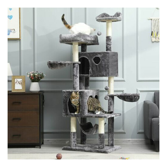 Cat Tree cat tower for large cats xxl,2 Platforms with Hammock Hanging Ball Grey image {6}