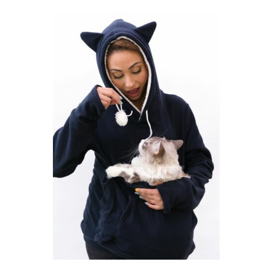 Cat Carrier sweatshirt Kangaroo pouch pocket Navy Blue Dog Hoody Fleece  image {1}