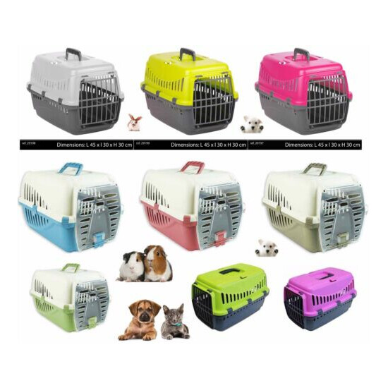 Plastic Pet Cat Dog Carrier Travel Basket Cage Outdoor Medium Pink Green Silver image {2}
