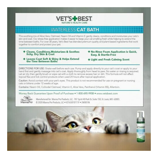 Cat Bath No-Rinse Waterless Dry Shampoo 4 Oz Soothes Itchy Dry Skin And Coat image {6}
