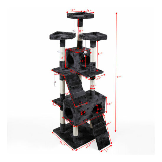 67" Cat Tree Tower Condo Furniture Scratching Post Pet Kitty Play House Gray New image {3}