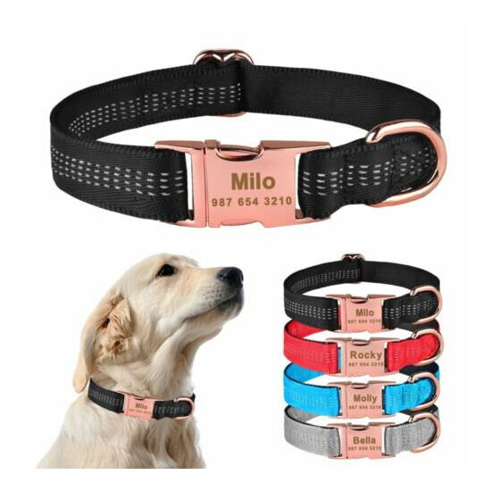 Reflective Nylon Personalized Dog Collar with Name for Small Medium Large Dogs image {1}