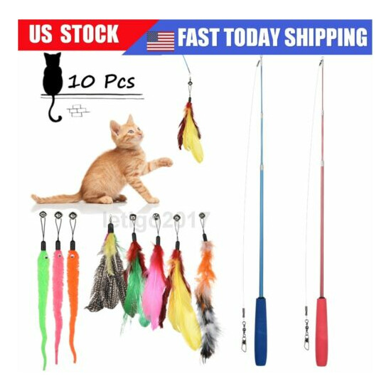 Pet Interactive Toy Funny Cat Toy Set Telescopic Stick Replacement Feather Bell image {1}